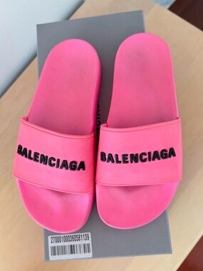 Balenciaga Hot Pink Logo Slide Sandals